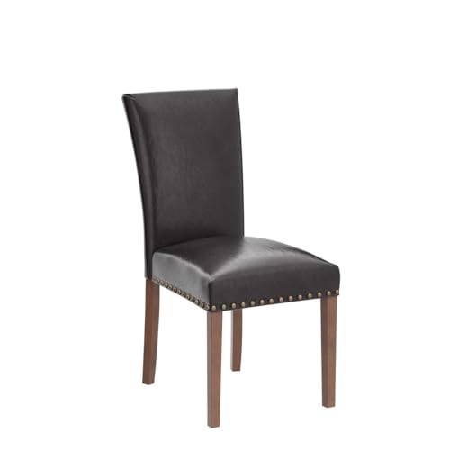 Image of Parsons Dining Chairs Set of 4, Upholstered Nailhead PU Leather Dining Room Kitchen Side Chair with Thick Cushions and Wood Legs, Dark Brown