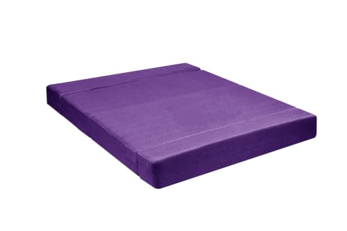 Image of Los Angeles Foldable Three Seater Sofa Cum Bed, Sofa Bed 5 X 6 Feet Jute Fabric Washable Cover- Including Cushion Perfect for Living Room & Office,Guest Room - Purple Color