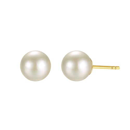 Image of Freshwater Pearl Stud Earrings for Women - Hypoallergenic 925 Silver Plated With 14k Gold Genuine Round White Pearls Elegant Gift for Her