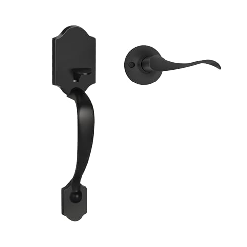 Image of Haidms Front Door Handle Black, Entry&Exterior Door Handles and Reversible Handle Lever,Single Cylinder Door Handle Set with Lower Half Lever for Left and Right Hand Door, Matte Black