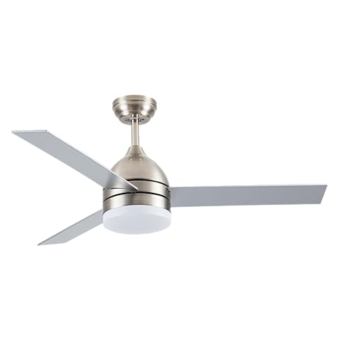 LUMIKING Ventilador de techo de 107 cm con LED 26W | Motor DC silencioso, 3 aspas reversibles, mando a distancia, temporizador y memoria de color | 6 velocidades y 3 tonos de luz (Haya/Plata)