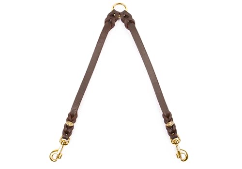 CopcoPet Fettleder-Doppelleine 30 cm x 10mm Braun – Koppel & Zwillingsleine für 2 Hunde – Robuste...