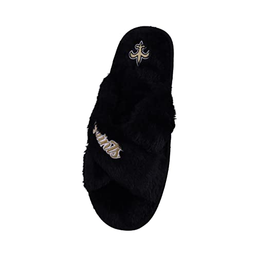 Image of FOCO Womens NFL Team Script Wordmark Fuzzy Cross Slide Slippers