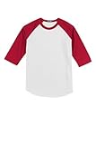 SPORT-TEK Youth Colorblock Raglan Jersey | 3/4 Sleeve Sporty T-Shirt for Boys & Girls, Relaxed Fit Cotton Tee for Kids White/Red