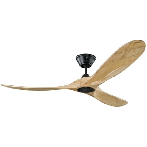 Generation Lighting 3MAVR60BKNW | Custom Maverick II Energy Star 60" Ceiling Fan and Hand Remote Control, 3 Balsa Wood Blades, Matte Black Housing with Natural Wood Blades Cover