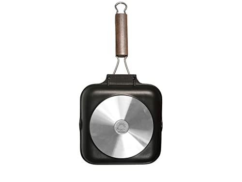 H&H Home Pietra Bistecchiera Antiaderente con Manico Pieghevole, Pietra, Nero, 20 cm - immagine 4