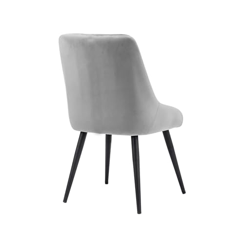 Image of Finch Fox Morris Velvet Dining Chair for Living Room, Bedroom, Home Office with Black Metal Legs in Light Grey Color
