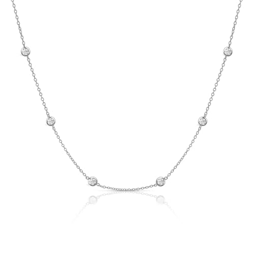 14k Gold/Silver/Rose Plated Pearl Necklaces for Women | Simulated Diamond By The Yard Station Necklace | Dainty Solitaire Pendant Necklace with station Cubic Zirconia - Womens CZ Chain Necklace2