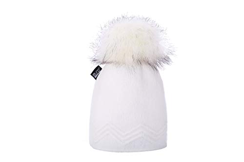 Miuno® MJ197 Bonnet à pompon, en tricot et fourrure synthétique, chaud, pour hiver et ski, Blanc., taille unique Cover