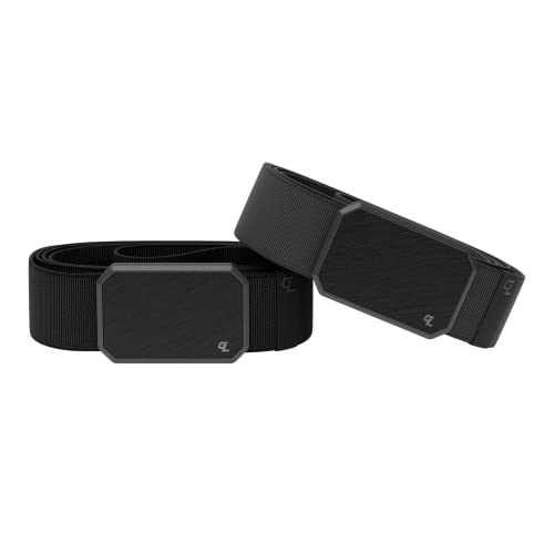 Groove Life Black/Black and Black/Deep Stone Belt Bundle Men's Stretch Nylon Belt with Magnetic Aluminum Buckle, Lifetime Coverage - Small