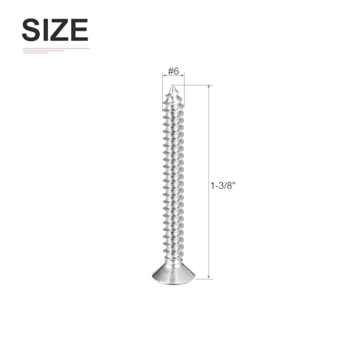 Image of DTGN 100Pcs #6x1-3 /8 inch Flat Head Wood Screws, 304 Stainless Steel Phillips Self Tapping Screws - Good for Woodworking, Furniture - Silver