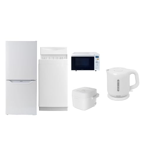 [山善] 【新生活家電5点セット】 家電セット 冷蔵庫106L 洗濯機6kg オーブンレンジ18L 炊飯器3合 ケトル ホワイト 一人暮らしの商品画像（Amazon）