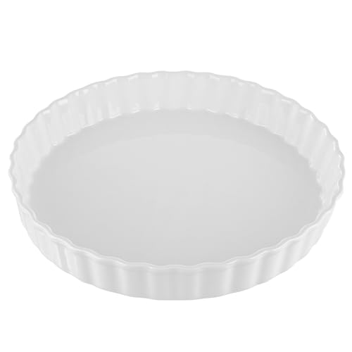 Image of LDXDRU 26cm / 10 Inch Ceramic Quiche Dish, White Porcelain Flan Dish, Non-Stick Pie Dish Round Tart Pan Baking Dish for Pie Quiche Pizza Pasta