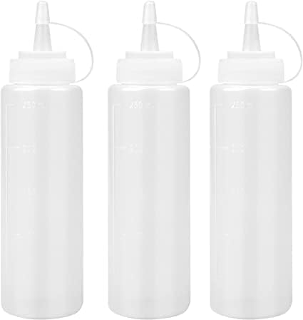 Plastic Squeeze Bottles, 3 Pack Sauce Bottles , Condiment Bottles Dispensers with Cap for Ketchup Mustard Mayo Dressings Olive Oil Hot Sauce BBQ Sauce Bottles for Home & Restaurant ( 250ML )