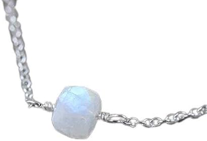 JEWELZ rainbow moonstone faceted cube necklace in sterling silver, rose or gold filledfilled filled. flashy blue gemstone jewelry. womans layering jewellery 6mm 16" strand.