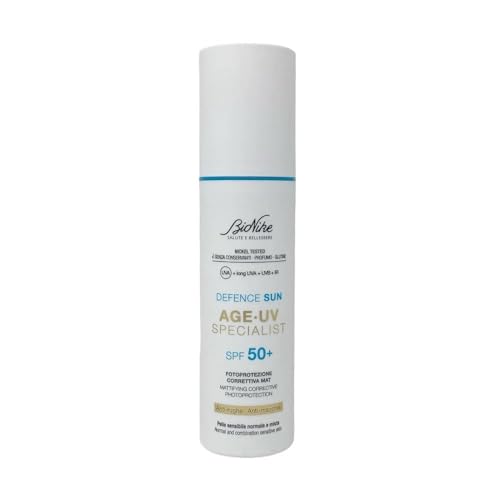 BioNike Defence Sun - Age UV Specialist, Crema Viso Antirughe SPF 50+ con Acido Ialuronico e Niacinamide, Trattamento Fotoprotettivo per Pelle Secca e Molto Secca, Texture Leggera, Idratante, 50ml