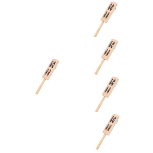 Yardwe 5pcs Wooden Hand Bell Educational for Percussion Instrument with Safe Polished Finish for Rhythm Development and Sensory Stimulation