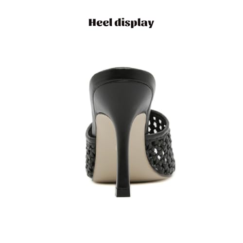 Women’s Braided Broadband Backless Stiletto Heel Sandals Open Square Toe Slip On High Heel Dress Mule Slipper Summer Casual Sandals3