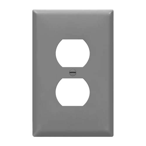 Image of ENERLITES Duplex Receptacle Outlet Wall Plate, Electrical Outlet Cover, Gloss Finish, Mid-Size 1-Gang 4.88 inch x 3.11 inch, Unbreakable Polycarbonate Thermoplastic, UL Listed, 8821M-GY, Gray