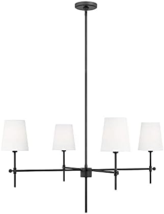 Generation Lighting 3287204-112 Baker - 4 Light Large Chandelier, Midnight Black Finish with White Linen FabricShade