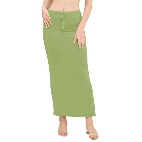 Image of DESI GIRL Satin Shimmer Stretchable Saree Shapewear Petticoat with Drawstring for Women | Mermaid fit Saree Petticoat with Side Slit for Easy Movement | Saree Shaper | Long inskirt