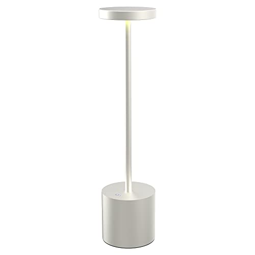 Lampe de bureau LED sans fil 6000 mAh rechargeable USB, moderne en aluminium, lumière de restaurant à intensité variable à 2 niveaux, lampe de table de chevet pour chambre à coucher (argent)
