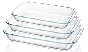 Red-Rubby Rectangular Glass Baking Dish Set with 3 Sizes, 2.2L, 1.6L and 1L, Microwave, Oven and Dishwasher Safe