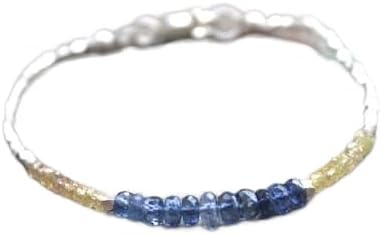 blue topaz,citrine 3-5mm rondelle shape mix cut gemstone beads 7 inch stacking bracelet with 925 sterling silver - silver plated lock gemstone clasp bracelet - link chian bracelet for men/women
