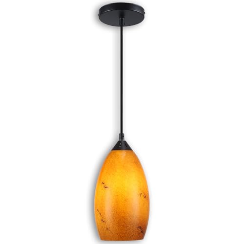 LUXWELL Pendant Lighting, Modern Handblown Amber Color Glass, Oval Art