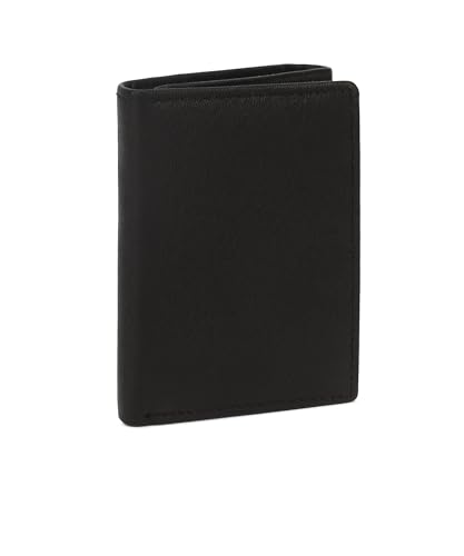 Leatherboss Leather Boys Slim Compact Flap Id and Coin Pocket Trifold Wallet for men women, Black4