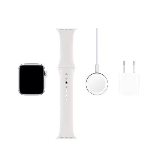 Image of Apple Watch Series 5 (GPS + Cellular, 44MM) - Silver Aluminum Case with White Sport Band (Renewed)