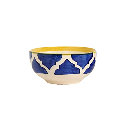 Image of Morrocan /Umrao Hand-Painted Ceramic Dinner Set (9 Pieces, 4 Bowl & 4 Plates and 1 Large Serving Bowl Dishwasher & Microwave Safe) Yellow