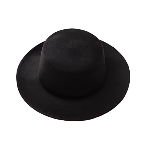 Bamboopack Sombrero Fedora de mezcla elegante negra con ala plana para iglesia, derby, para fiestas, espectáculos, cosplay, boda, vida diaria