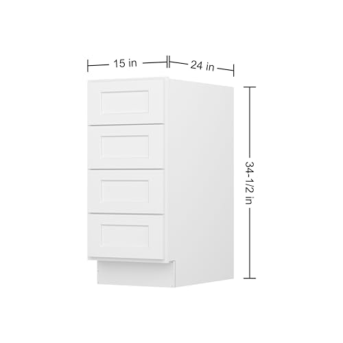 Image of Furinno Shaker Drawer Base Kitchen Cabinet with 4-Drawers, Ready to Assemble, 24 D x 15 W x 34.5 H, White