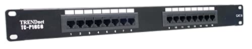 TRENDnet 16-Port Cat6 Unshielded Patch Panel, TC-P16C6, Wallmount or Rackmount, 1U 19″ Cat3/Cat4/Cat5/Cat5e/Cat6 Compatible, 250Mhz Connection, Ethernet/Fast Ethernet/Gigabit Ethernet (1000Base-T)