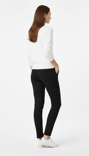 Kendindza Slim Fit Chino Damen Hose Stretch mit flexiblem Rückenteil Stoffhose Damen elegant lang Stretchhose weiches Material Schwarz L