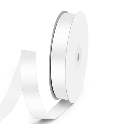 Quhora 5/8 x 50 Yards Satin Ribbon - White Silk Ribbon with Spool - Ideal for Gift Wrapping Floral Bouquets Crafts Wedding Party Decorations Christmas and Sewing Projects