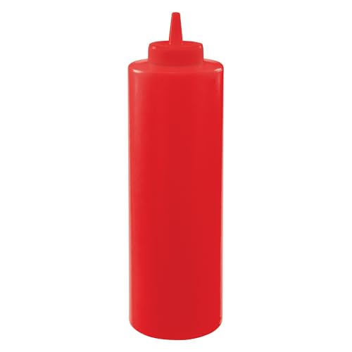 Winco 24 oz Red Plastic Squeeze Bottles, 6-Pack