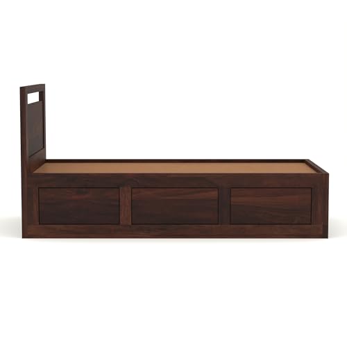 Image of Solid Sheesham Wood Bed 6X3 Single Bed with Box Storage for Bedroom - Single Cot Wooden BedSingle Size for Living Room Guest Room - 12 Month Warranty (Henry Walnut, 6X3 Box)
