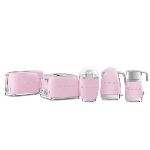 Image of SMEG 4 Slice Toaster TSF02, Long Slot Toaster with Wide Slots for Bagels & Artisan Bread, Retro Stainless Steel, 6 Browning Levels, Defrost Reheat Bagel Functions, 1400W - (Pink)
