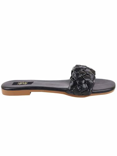 Image of Shoetopia Women's Braided Flat Slip-On Sandals Comfortable || Open-Toe Casual Slides for Summer, Beach