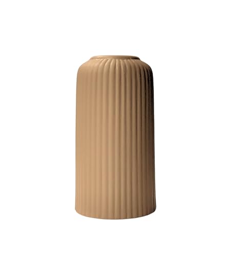 Image of KREATIVE ART'S Modern Ribbed Design Ceramic Flower Vase for Living Room, Flower Pots for Artificial Flower, Home Decoration Item, Home Decor, Vases for Living Room (Beidge, Medium)