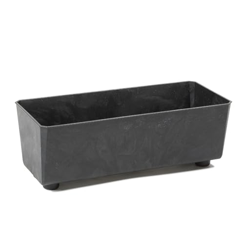 LAMELA Rechteckiger Pflanzkasten mit eleganten Füßen – Schwarzer Blumenkübel in Betonoptik aus robustem Kunststoff 37x17 cm, 6L – Wetterfest & Pflegeleicht - für Innen & Außen