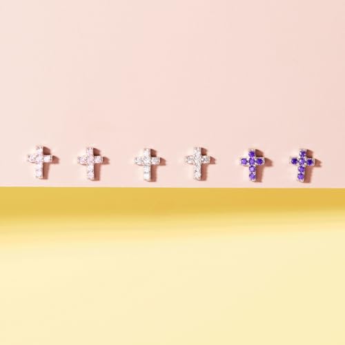 In Season Jewelry CZ Little Cross Kids Earrings - 925 Sterling Silver Hypoallergenic Earrings for Girls with Secure Screw Backs - Safe & Comfortable for Toddlers, Kids & Little Girls, Purple by In Season Jewelry - Used condition - Image 5