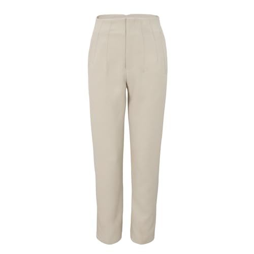 Pantalones cómodos para mujer, pantalones de lino blanco para mujer, pantalones de maternidad para mujer, pantalones de trabajo de cintura alta, color beige, talla 8, capri de pierna ancha para mujer