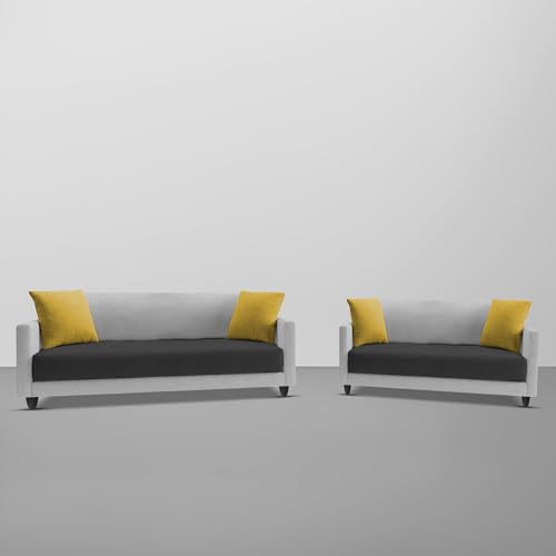 Image of Casaliving Dominic 3 + 2 Seater Sofa Set for Living Room (Black Grey) Premium Fabric Sofa