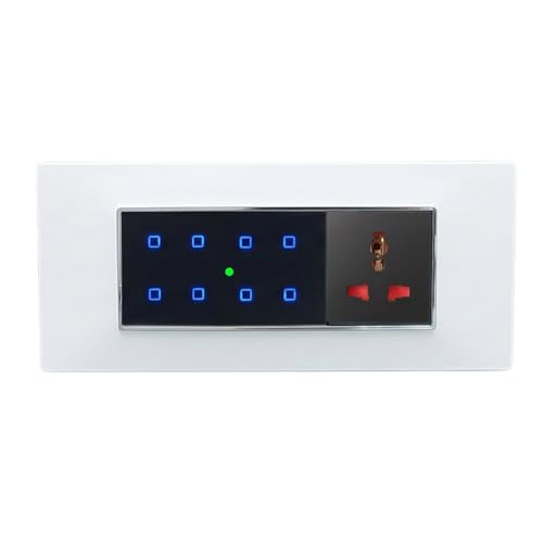 Image of Smarteefi Touch 8 Port Modular WiFi Smart Switch Board, 7 Smart Switch, 1 Smart Plug, Compatible with Alexa & Google Home, Black & White (Size: 6M (220mmx90mmx40mm))