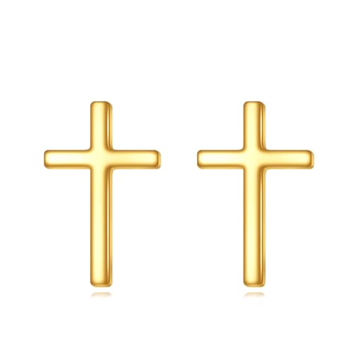 KECHO 14k Solid Gold Cross Earrings for Women Religious Stud Earrings Christian Jewelry Birthday Mothers Day Christmas Gifts for Mom Wife