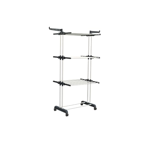 Image of Synergy - Premium Heavy Duty Stainless Steel Clothes Drying Stand with EZEE Clipper for Hanging Undergarments, Socks, Baby Clothes (3-Tier) Grey - SY-CS20-COMBO