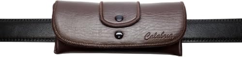 Image of Calabria Double Snap Belt Loop Eyeglass Case PU Leather Brown 3Pack Old School Eye Glasses Pouch Semi-Hard Sunglass Holder